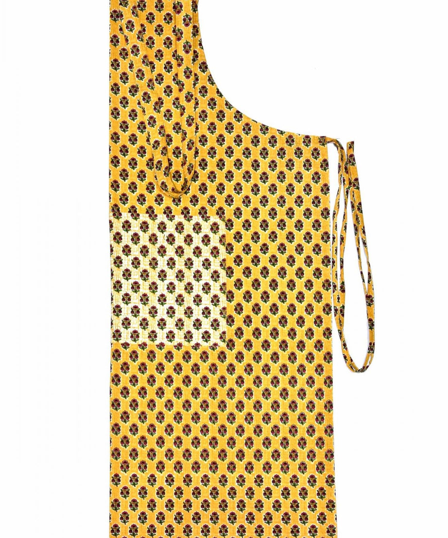 Floral buta print mustard yellow apron
