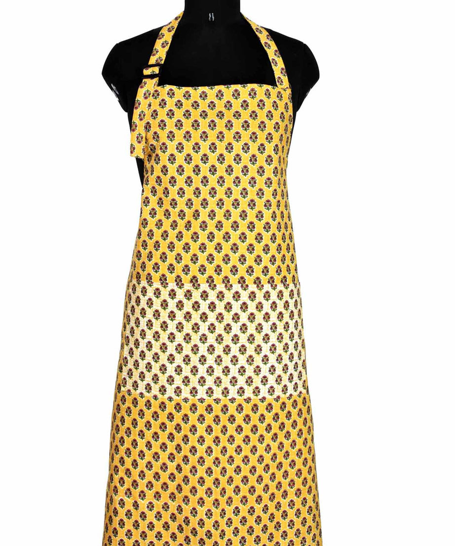 Floral buta print mustard yellow apron