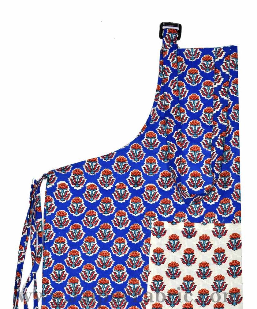 Bright blue flower bouquet print apron