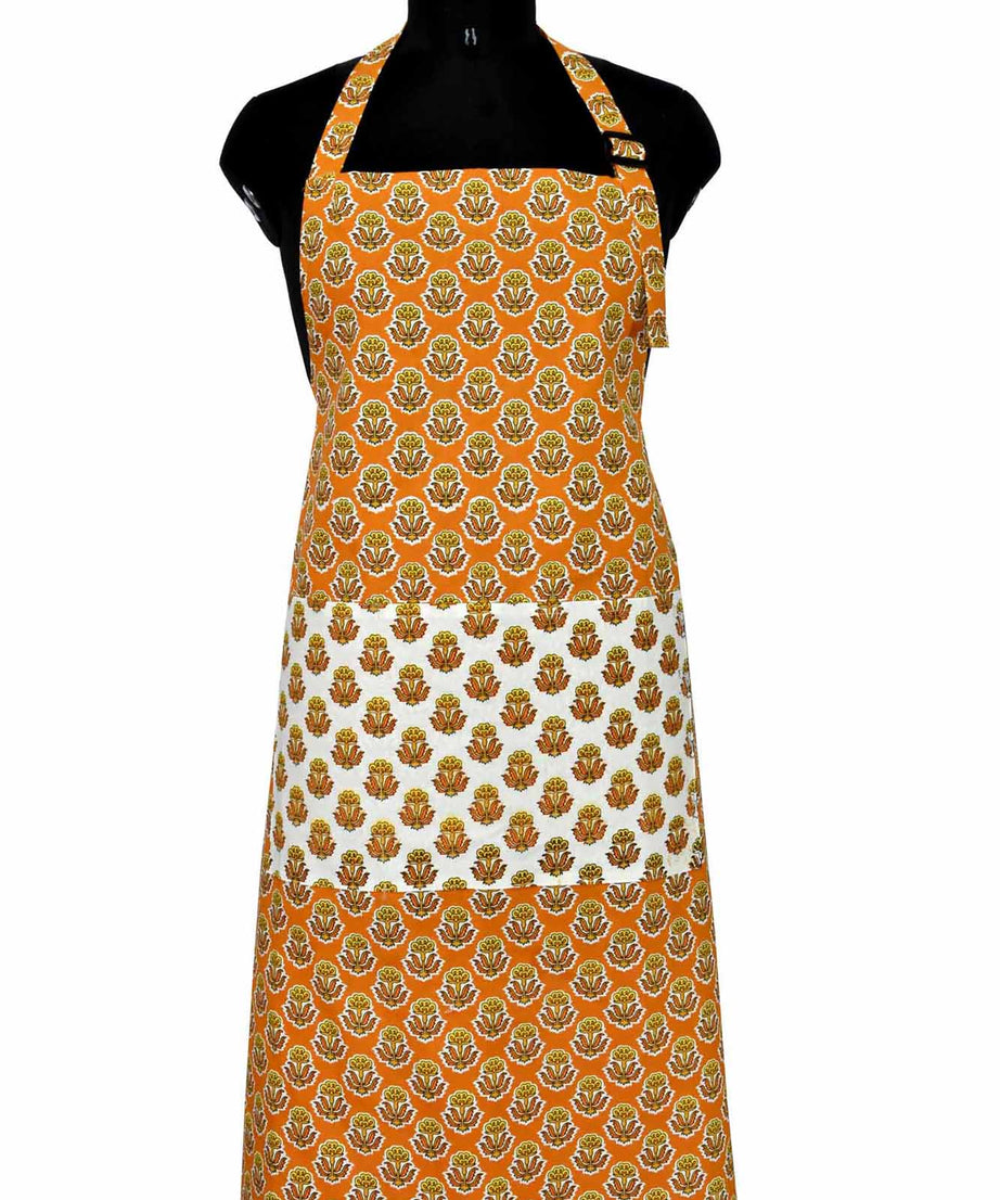 Orange flower bouquet print apron
