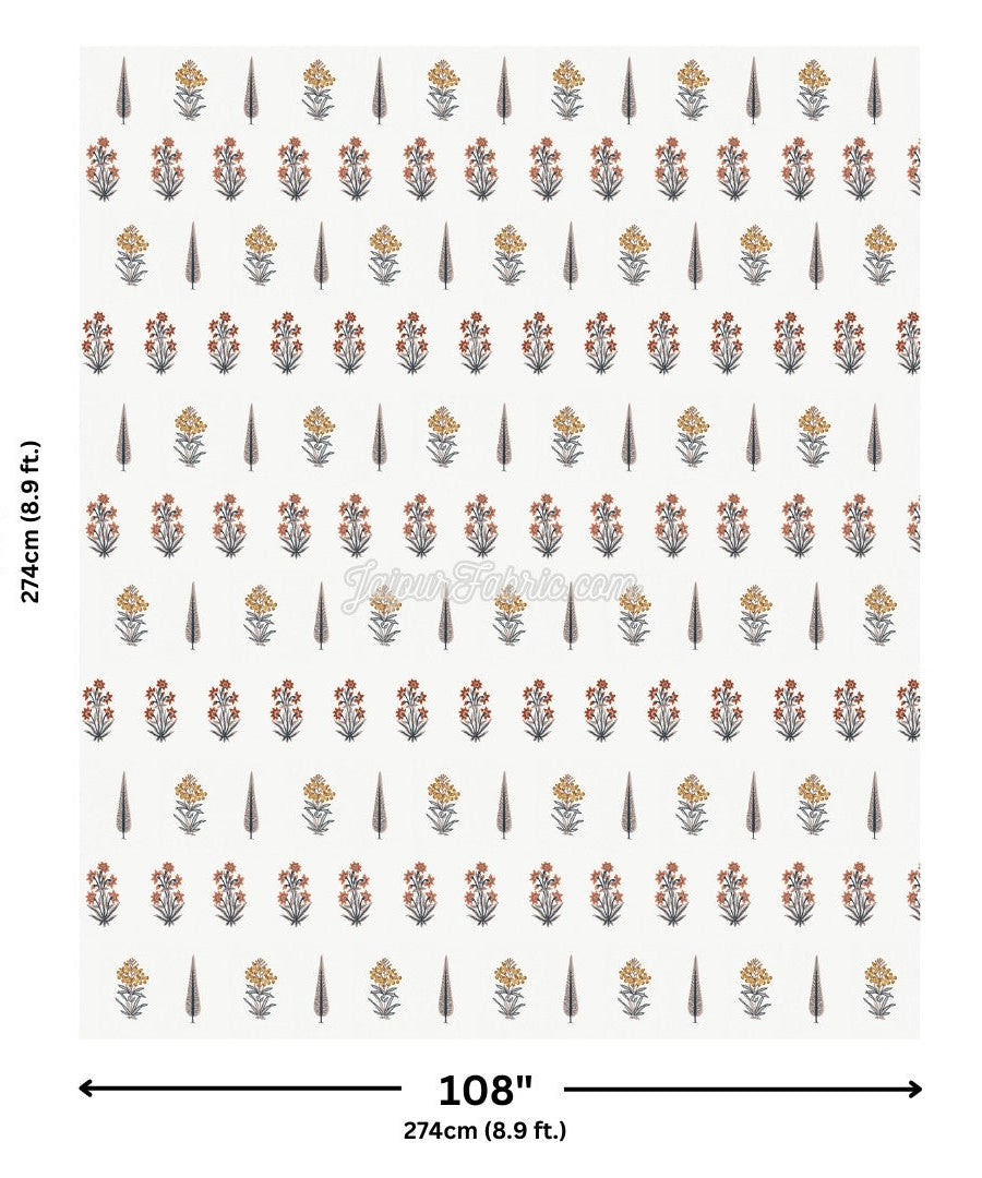 Pink Mustard Flowers Brown Leaves Jaipur Dharohar King Size Boota Print Bedsheet