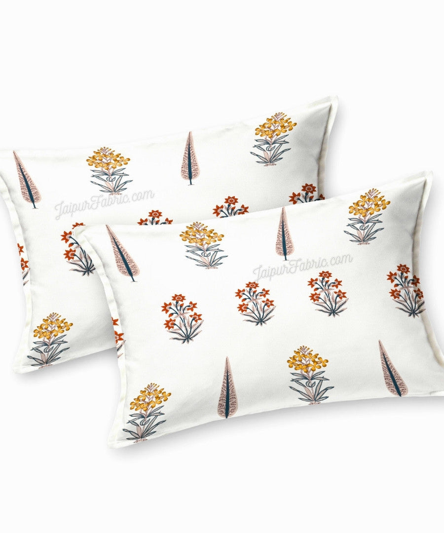 Pink Mustard Flowers Brown Leaves Jaipur Dharohar King Size Boota Print Bedsheet