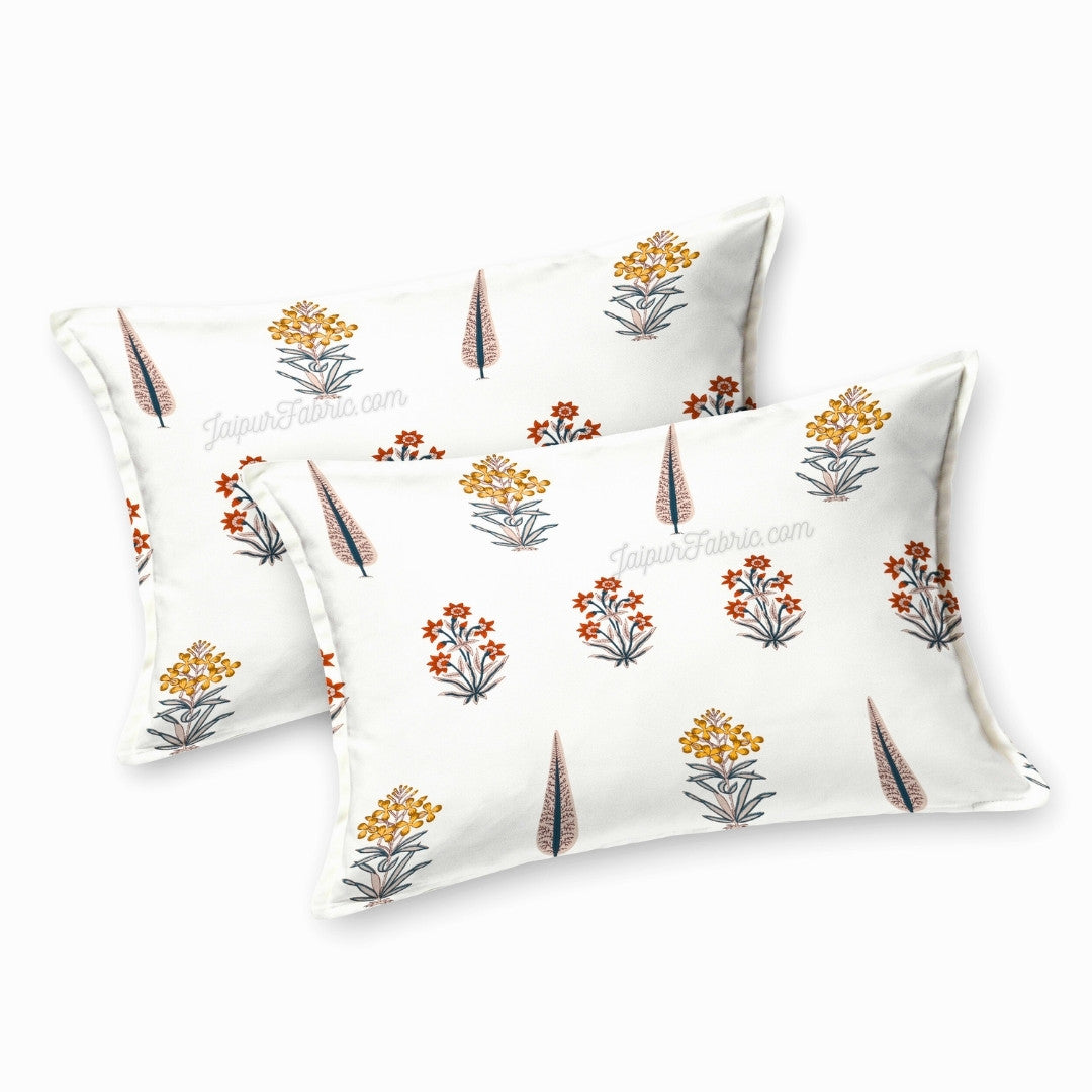 Pink Mustard Flowers Brown Leaves Jaipur Dharohar King Size Boota Print Bedsheet