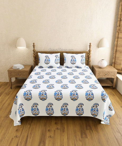Hand Block Printed Floral Valley Indian Kairi Design King Size Bedsheet Combo of 3