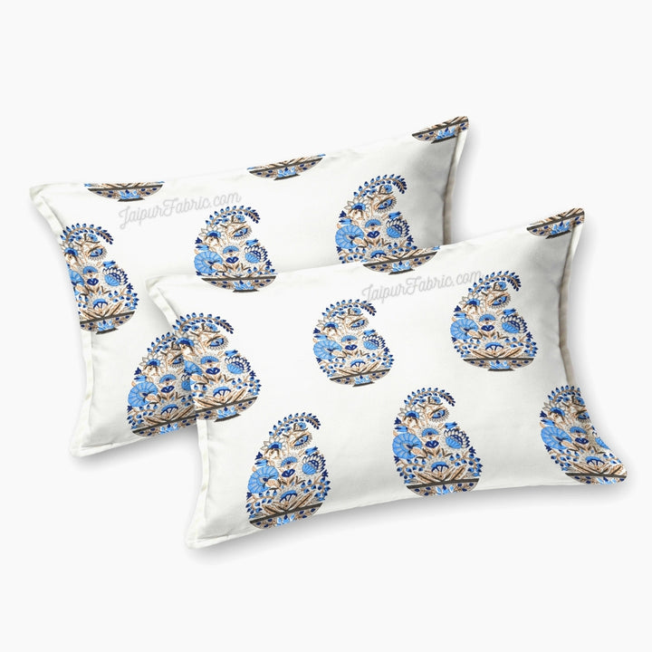 Hand Block Printed Floral Valley Indian Kairi Design King Size Bedsheet Combo of 3