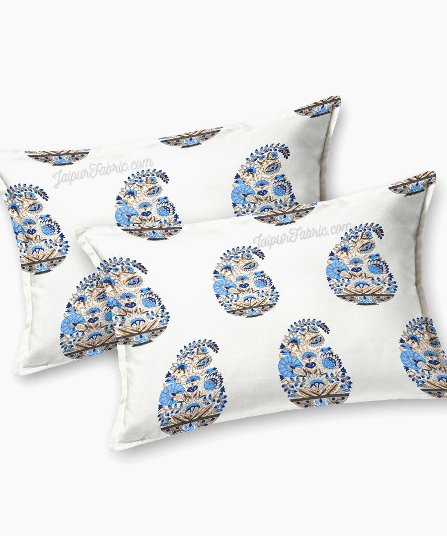 Floral Blue Indian Kairi Design Pinar Block Hand Block Printed King Size Bedsheet