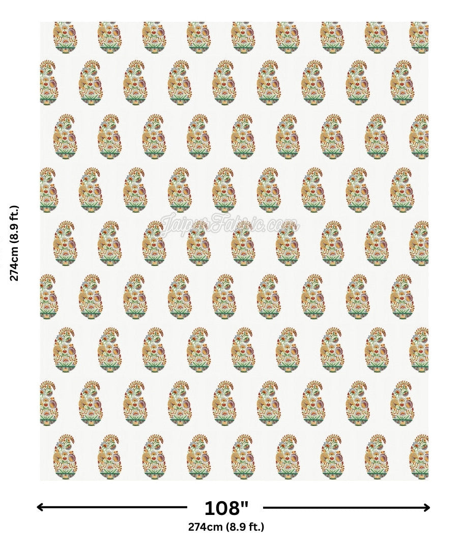 Hand Block Printed Bedsheet Floral Valley Bunai Pattern Indian Kairi Design King Size Bedsheet