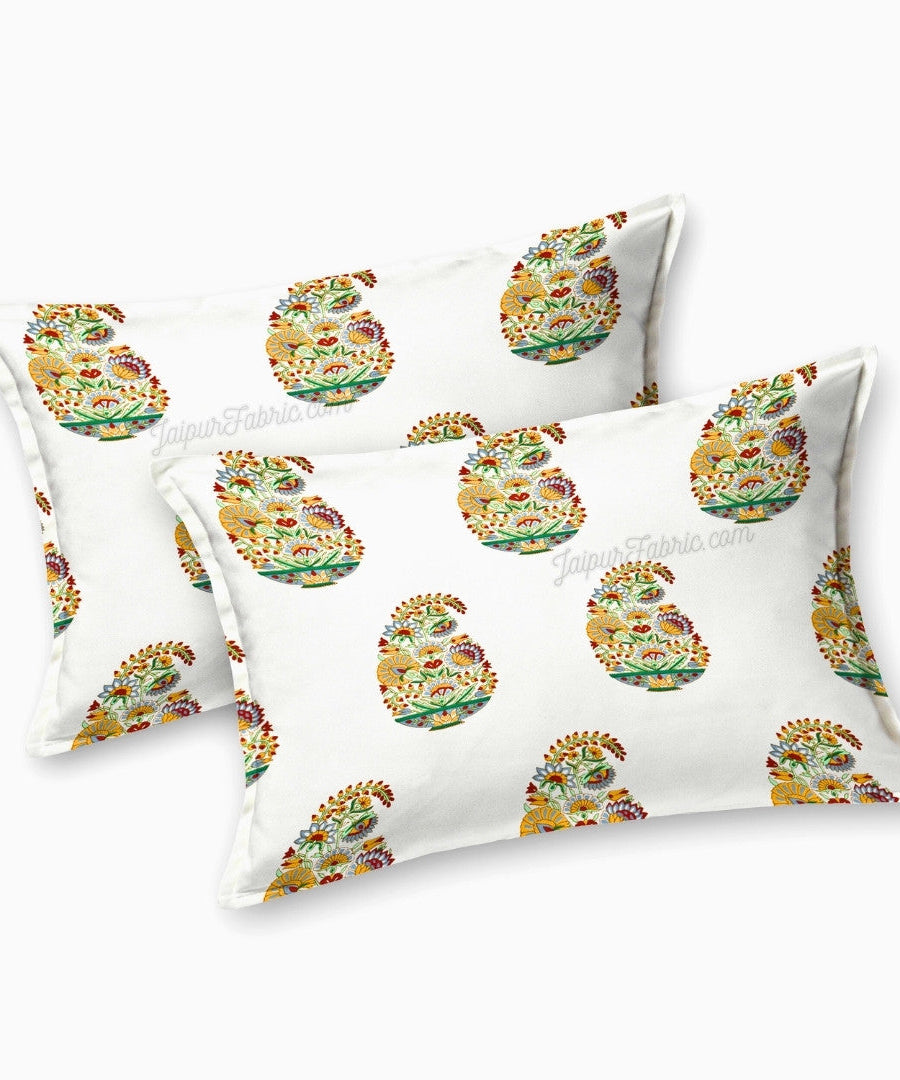 Hand Block Printed Bedsheet Floral Valley Bunai Pattern Indian Kairi Design King Size Bedsheet