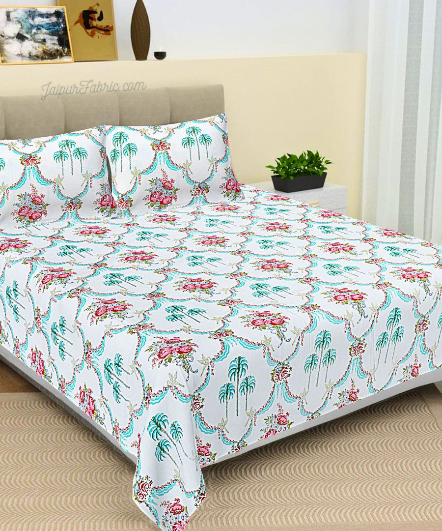 Vibrant Rose Bouquet Block Printed Jaipur Mela Cotton Bedsheet