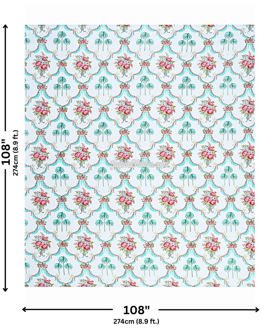 Vibrant Rose Bouquet Block Printed Jaipur Mela Cotton Bedsheet