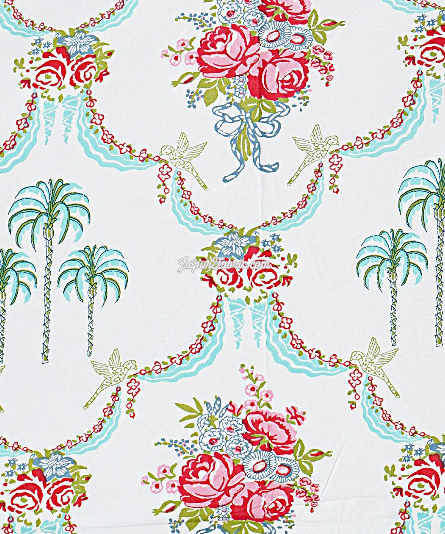 Vibrant Rose Bouquet Block Printed Jaipur Mela Cotton Bedsheet