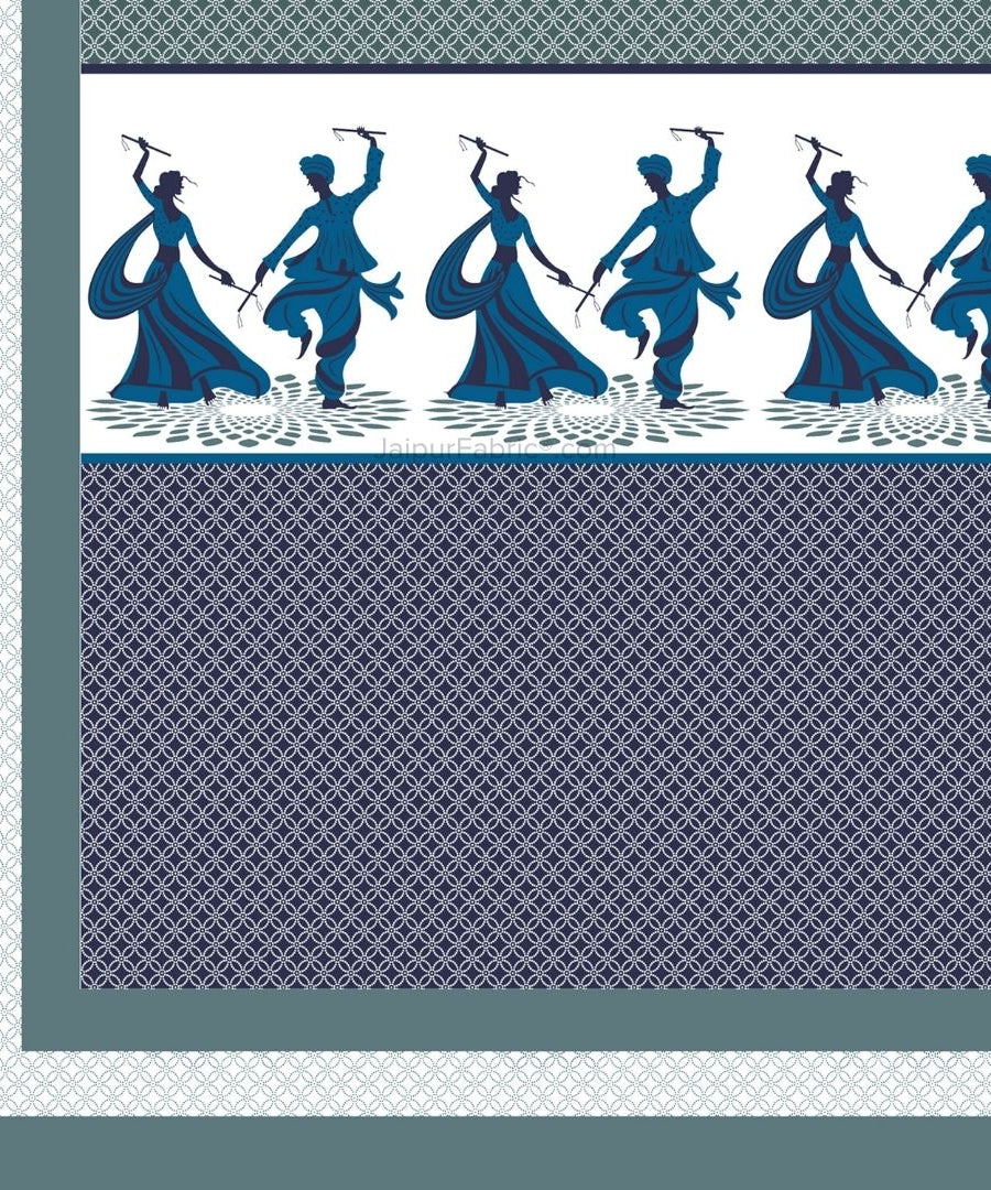 Divine Dance Blue Cotton King Size Bedsheet