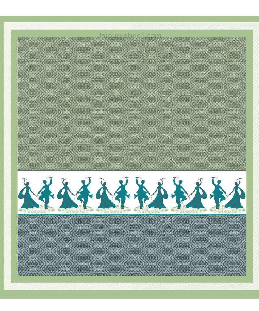 Divine Dance Green Cotton King Size Bedsheet