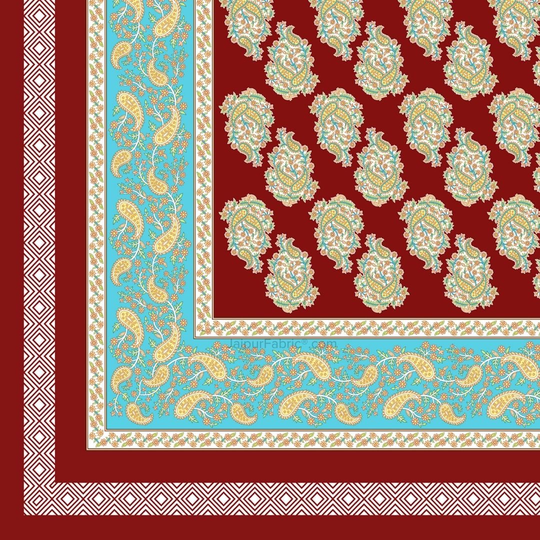 Ethnic Glow Red Cotton King Size Bedsheet