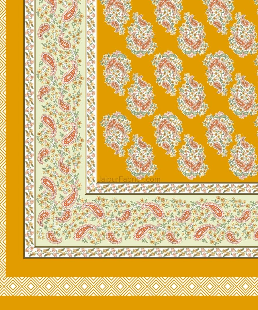 Ethnic Glow Mustard Cotton King Size Bedsheet