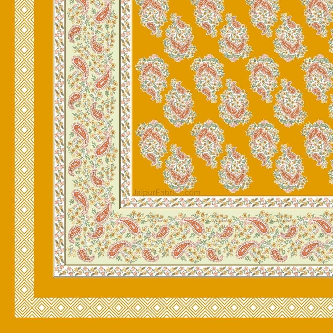 Ethnic Glow Mustard Cotton King Size Bedsheet