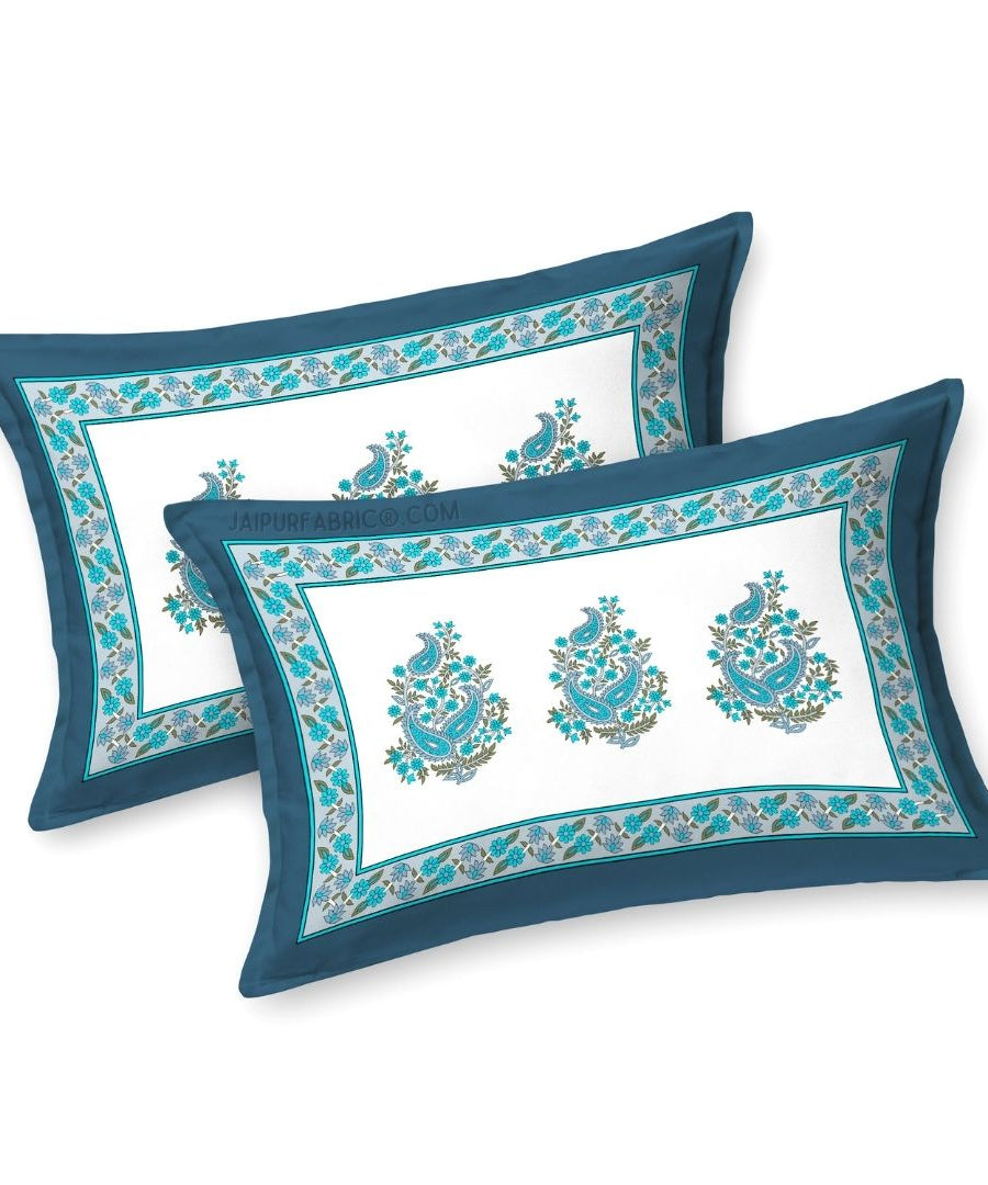 Ethnic Glow Blue Cotton King Size Bedsheet
