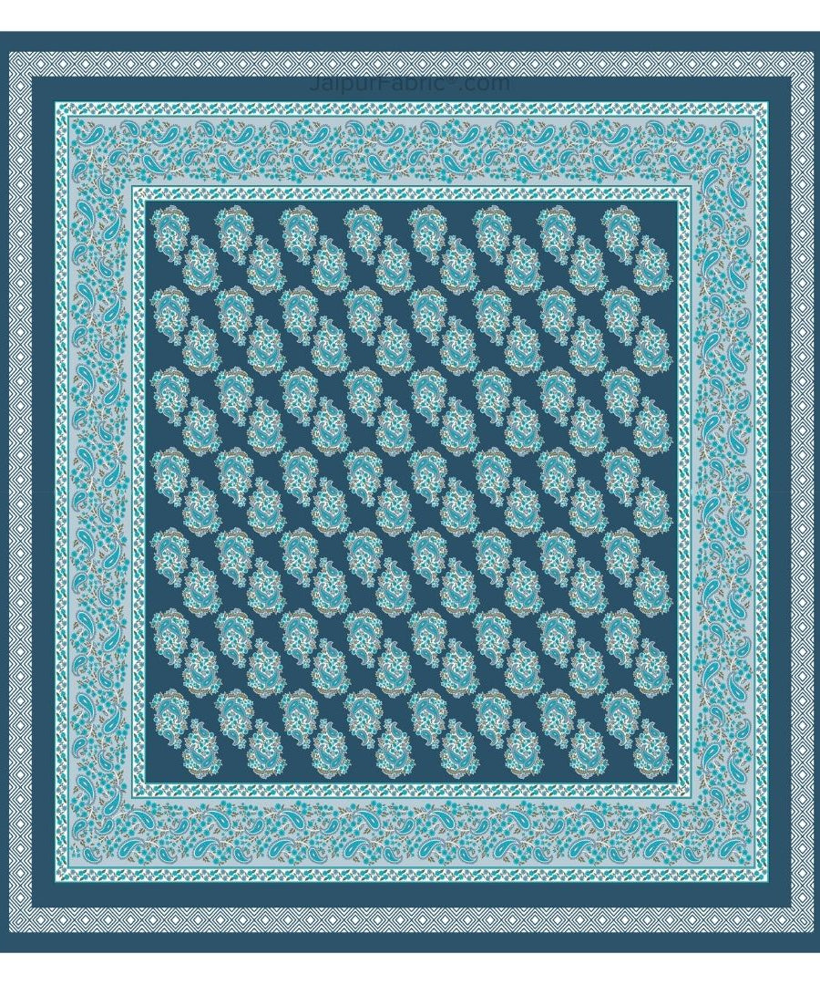 Ethnic Glow Blue Cotton King Size Bedsheet