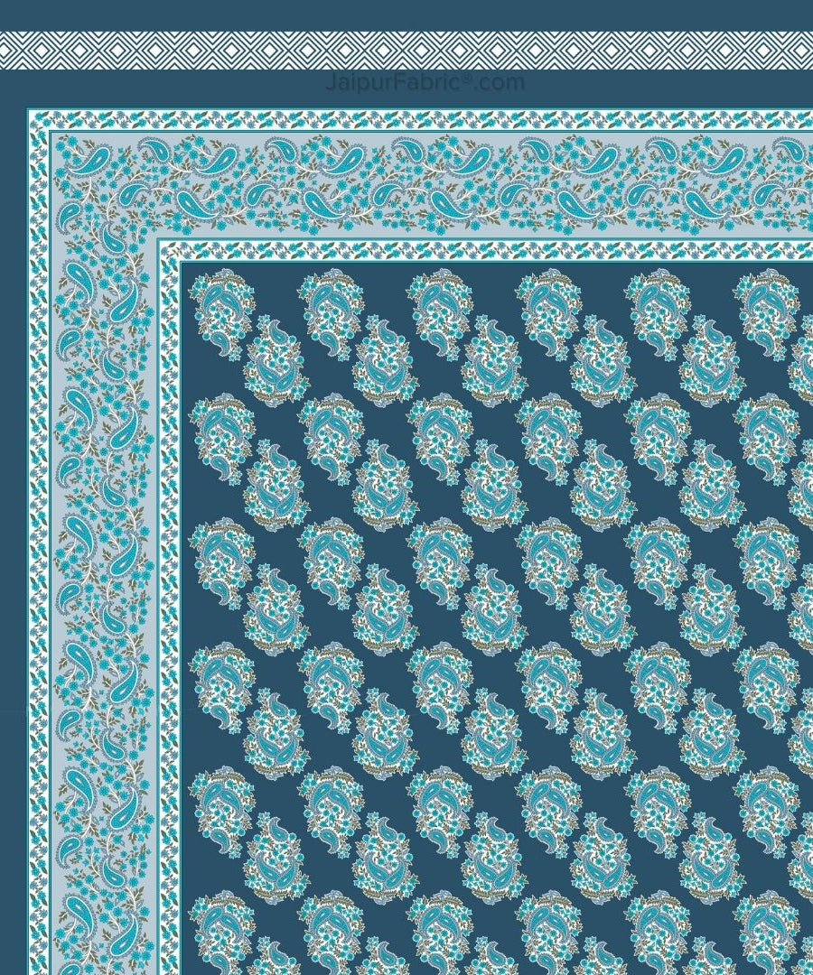 Ethnic Glow Blue Cotton King Size Bedsheet