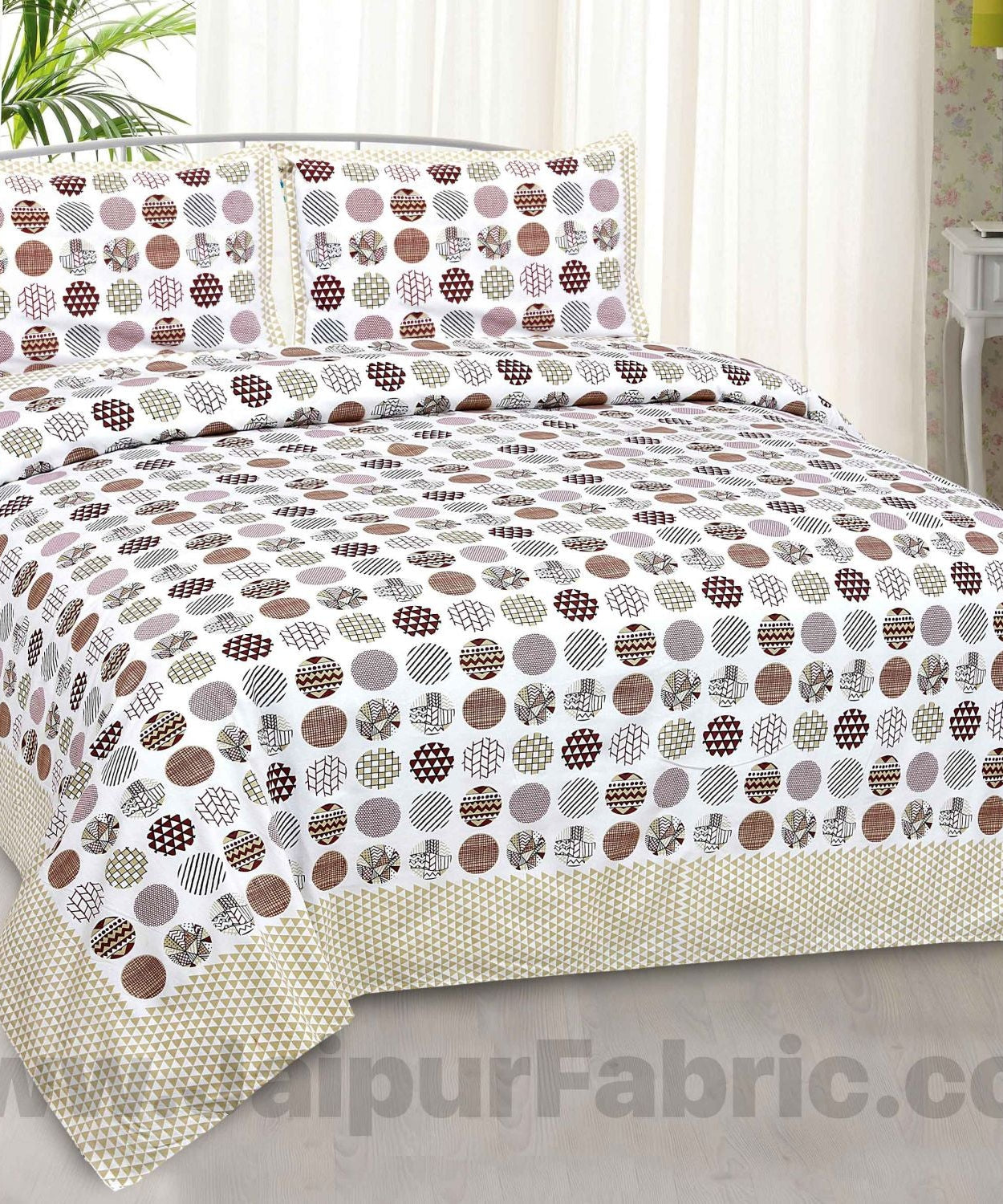 Trendy Polka Brown Cotton King Size Bedsheet