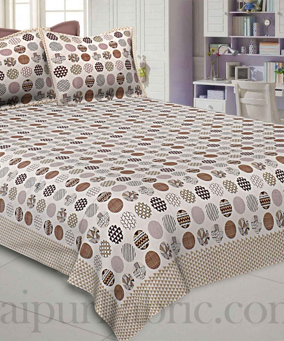Trendy Polka Brown Cotton King Size Bedsheet