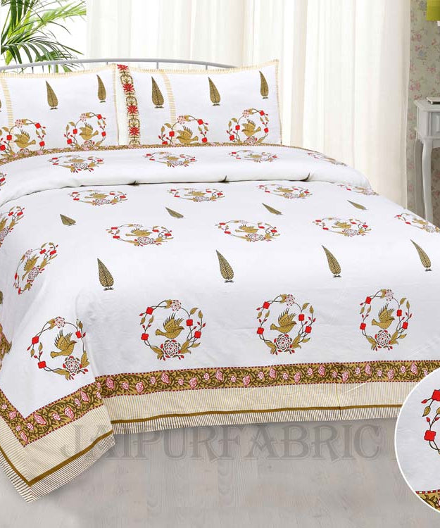 Pleasing Nest Mustard Fine Cotton Hand Block King Size Bedsheet Set