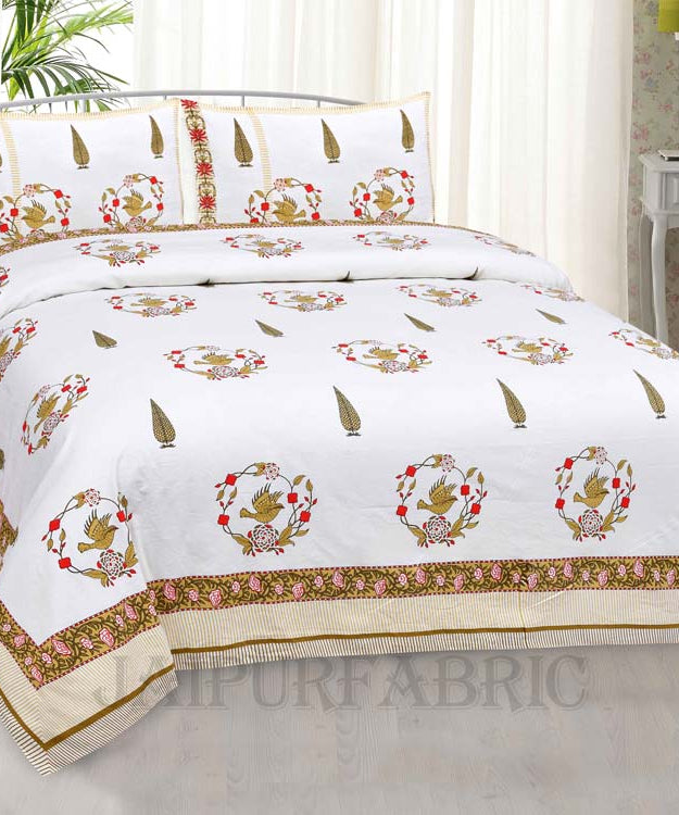 Pleasing Nest Mustard Fine Cotton Hand Block King Size Bedsheet Set