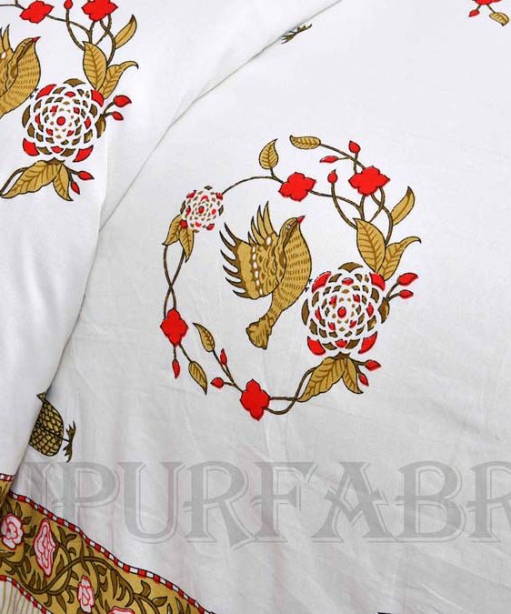 Pleasing Nest Mustard Fine Cotton Hand Block King Size Bedsheet Set