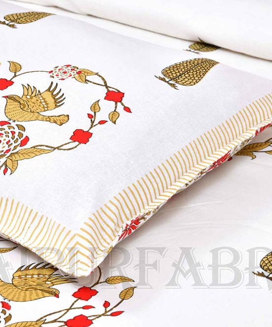 Pleasing Nest Mustard Fine Cotton Hand Block King Size Bedsheet Set