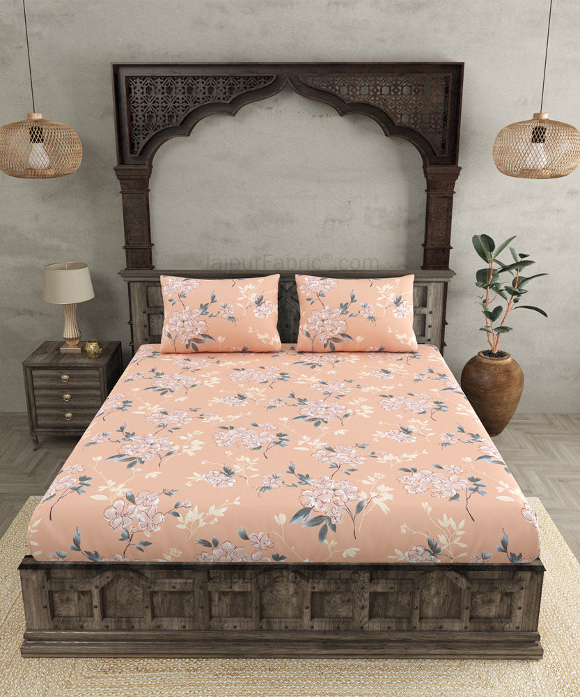 Tropical Floral Peach King Size BedSheet