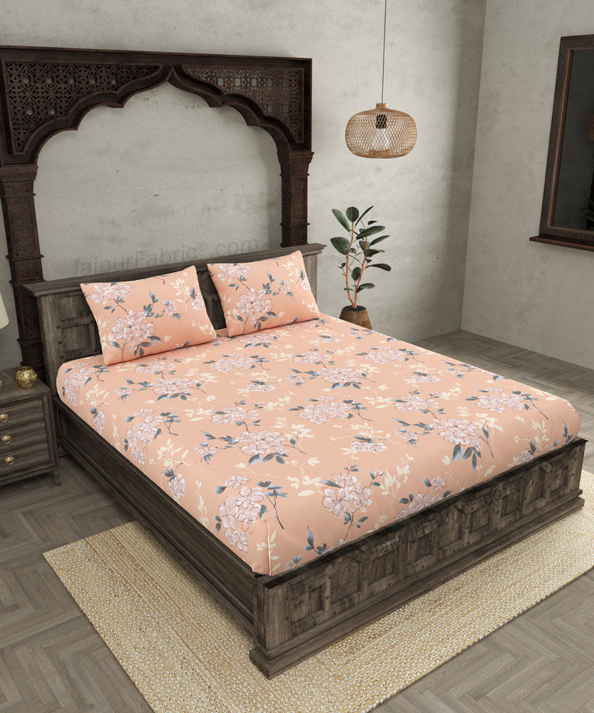 Tropical Floral Peach King Size BedSheet