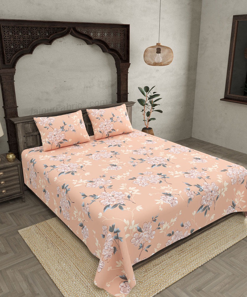 Tropical Floral Peach King Size BedSheet