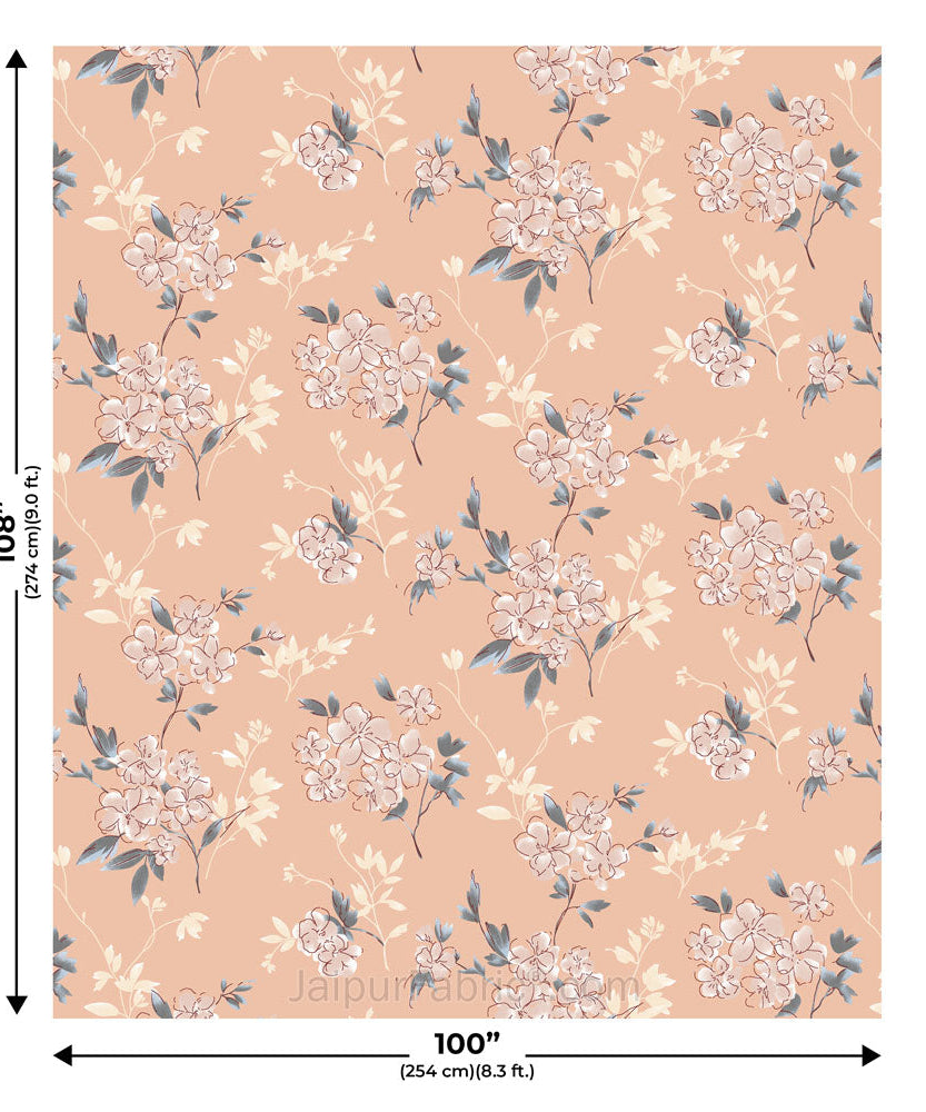 Tropical Floral Peach King Size BedSheet
