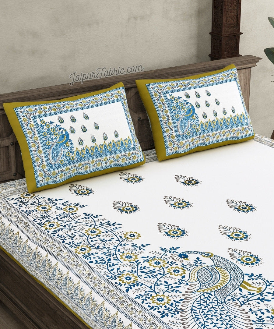 Artistic Beauty Contrast Green King Size 10 Feet Wide Premium Cotton Bed Sheet