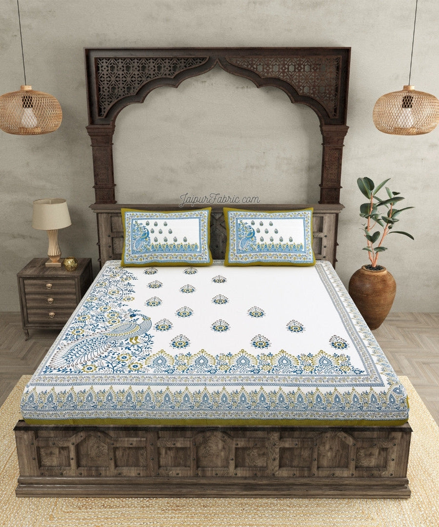 Artistic Beauty Contrast Green King Size 10 Feet Wide Premium Cotton Bed Sheet