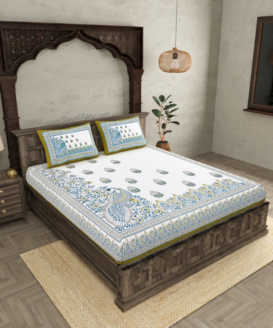 Artistic Beauty Contrast Green King Size 10 Feet Wide Premium Cotton Bed Sheet