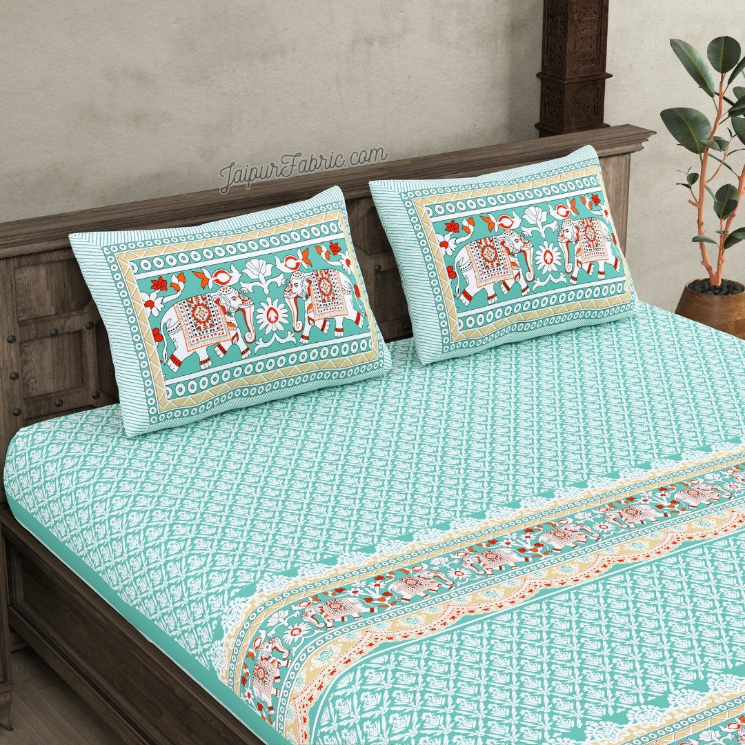 Super King Size 10 Feet Wide Bedsheet with Jaipuri Elephant Print – Choose Your Favorite Color