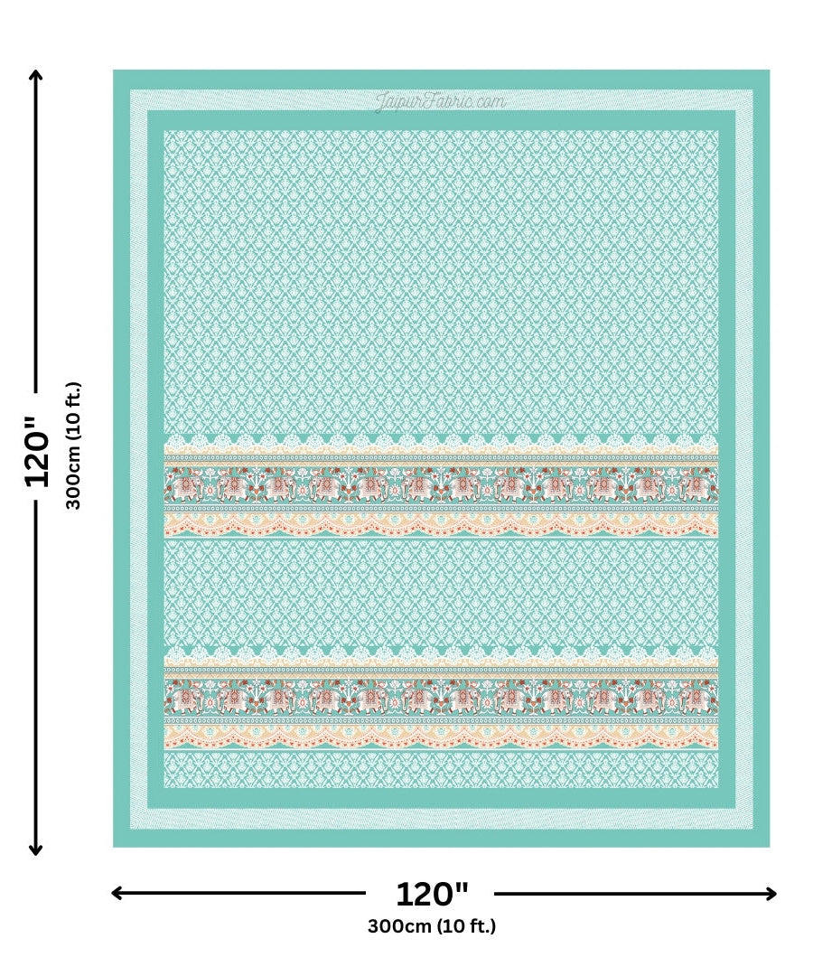 Serene Teal Elegant Elephant Print Design 10 Feet Wide Super King Size Bedsheet