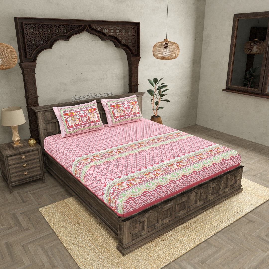 Super King Size 10 Feet Wide Bedsheet with Jaipuri Elephant Print – Choose Your Favorite Color