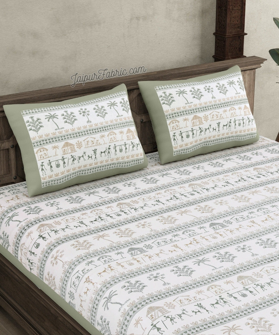 Bedsheet.com® Urban Tribals Mint Green Super King Size 10 Feet Wide Premium Cotton Bed Sheet