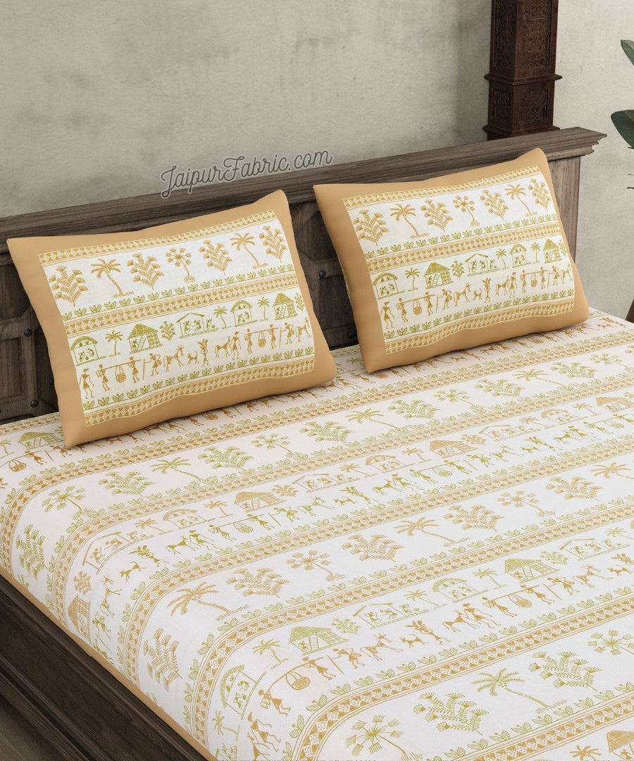 Bedsheet.com® Urban Tribals Sand Brown Super King Size 10 Feet Wide Premium Cotton Bed Sheet
