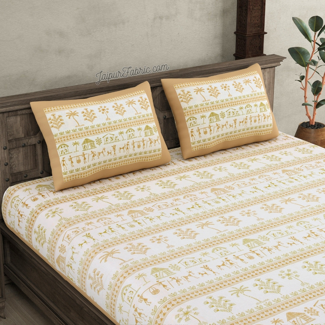 Bedsheet.com® Urban Tribals Sand Brown Super King Size 10 Feet Wide Premium Cotton Bed Sheet