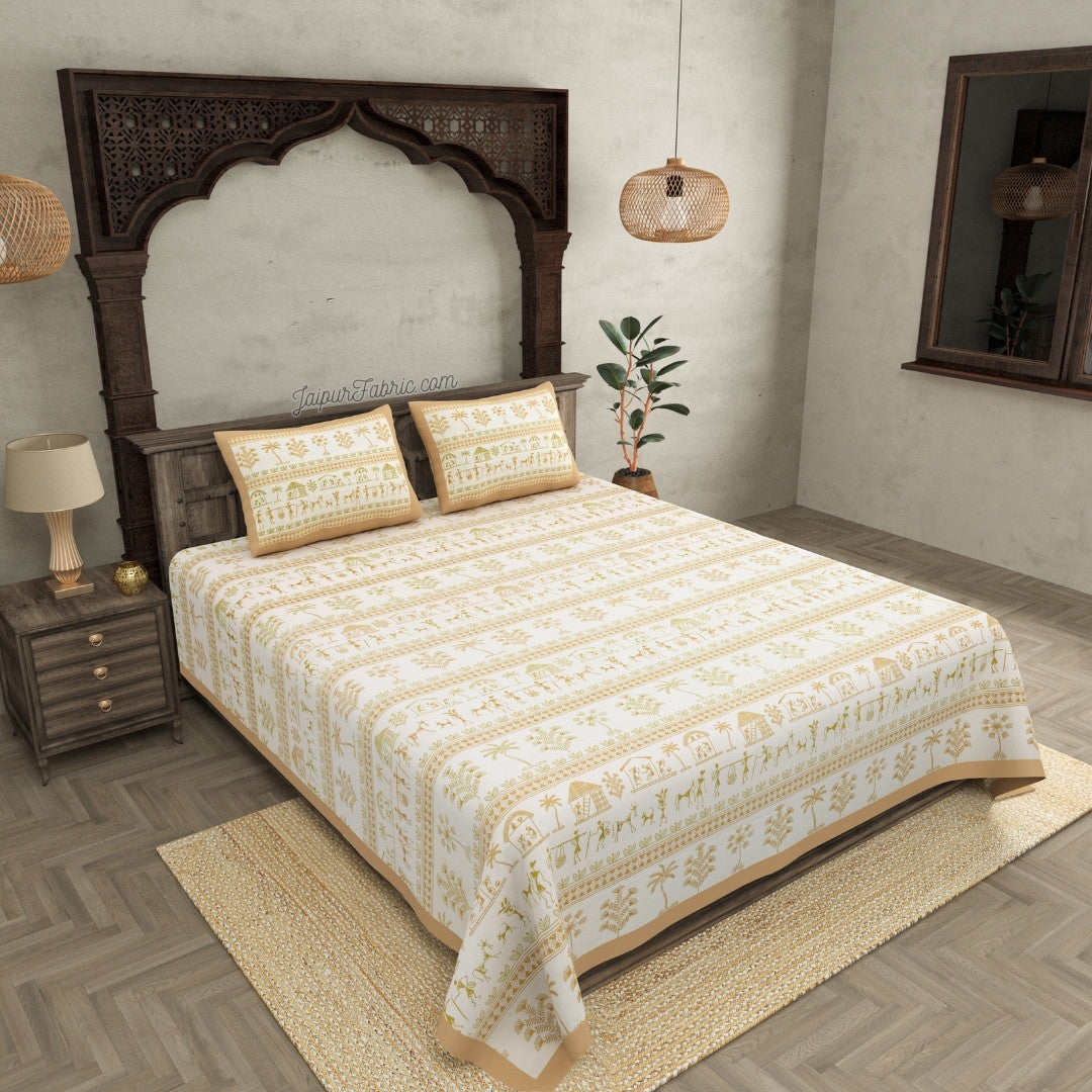 Bedsheet.com® Urban Tribals Sand Brown Super King Size 10 Feet Wide Premium Cotton Bed Sheet