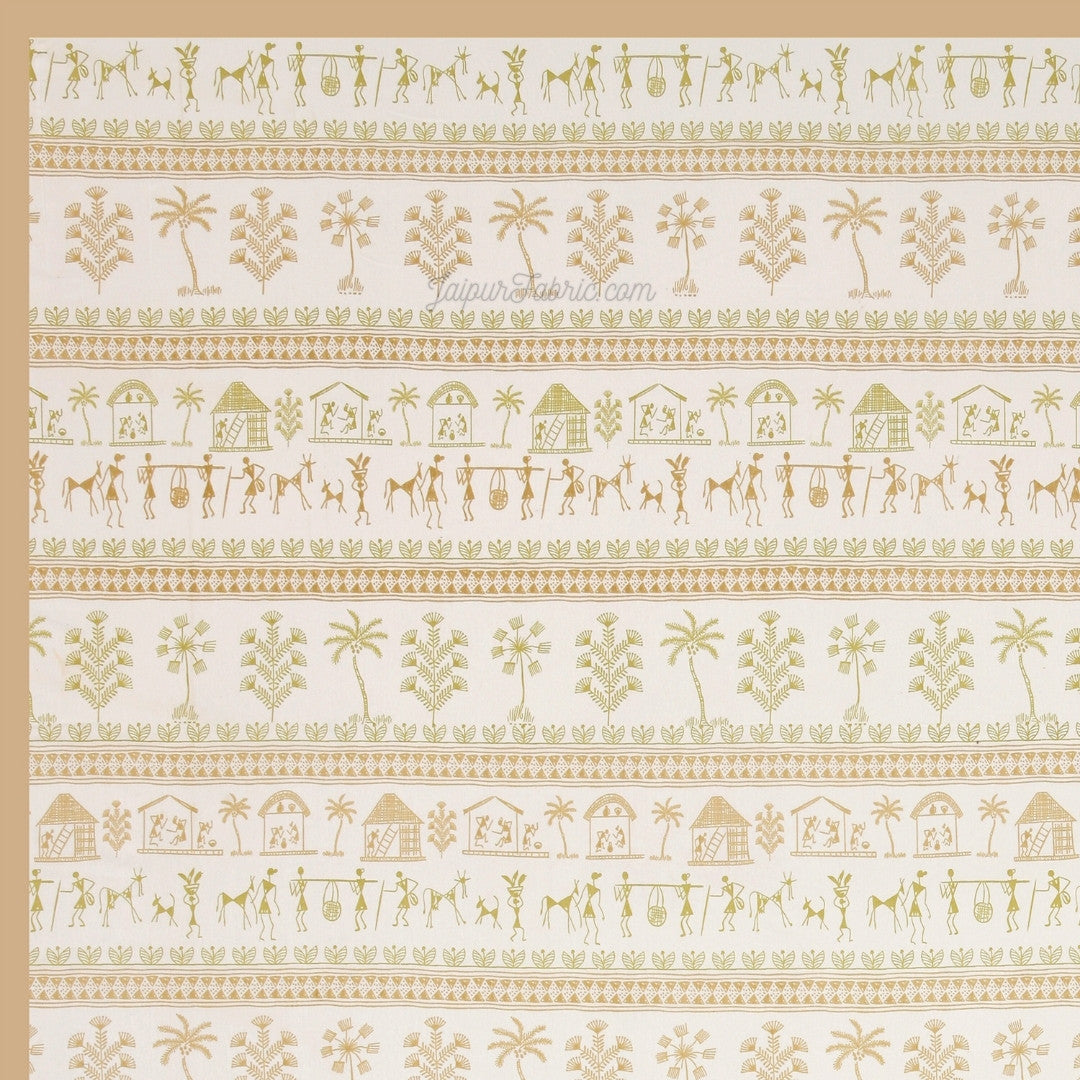 Bedsheet.com® Urban Tribals Sand Brown Super King Size 10 Feet Wide Premium Cotton Bed Sheet