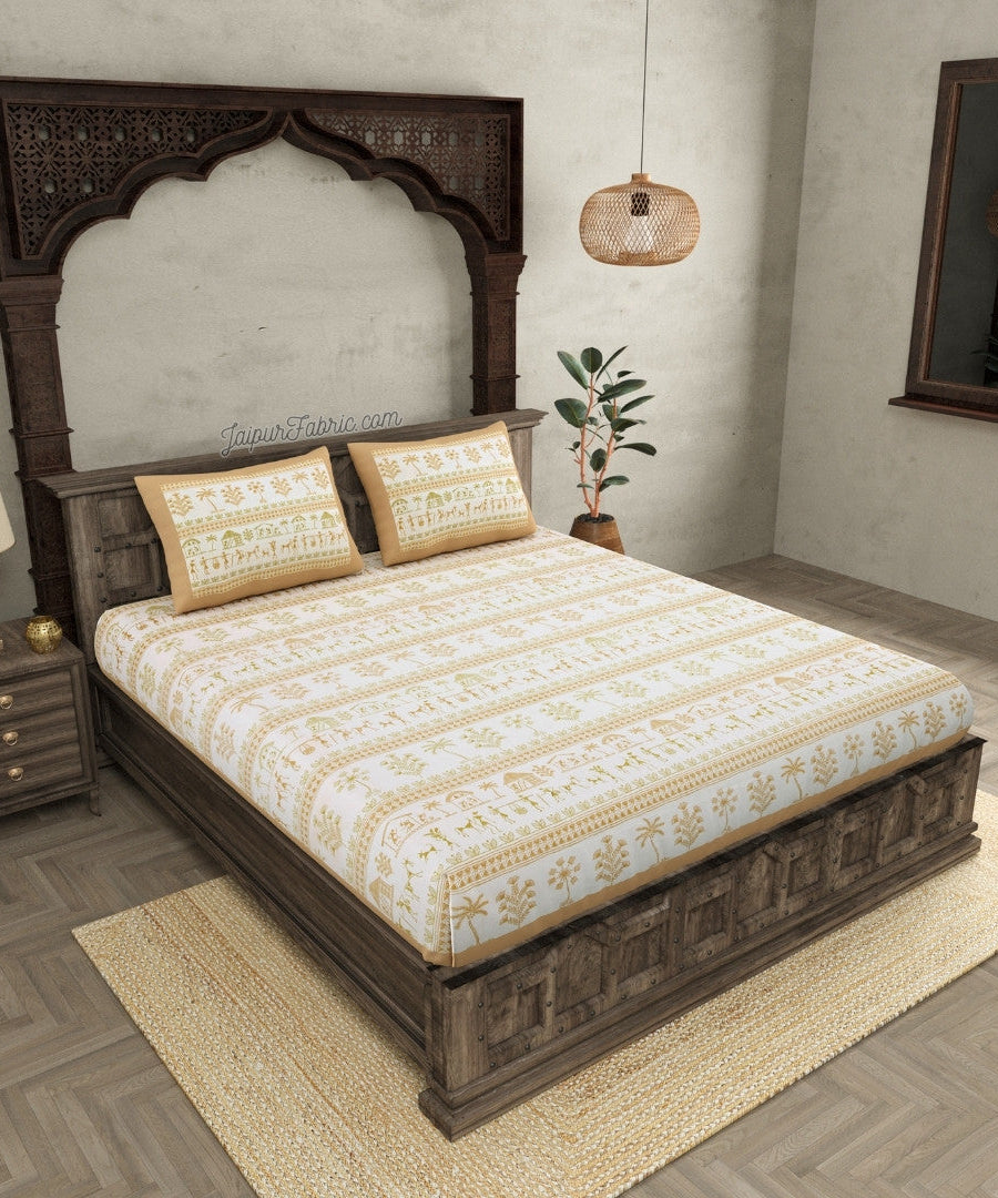 Bedsheet.com® Urban Tribals Sand Brown Super King Size 10 Feet Wide Premium Cotton Bed Sheet