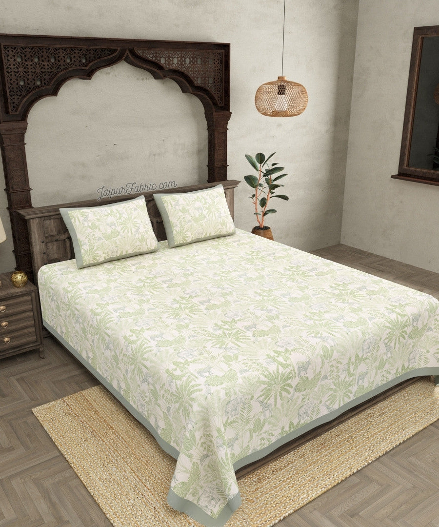 Safari Adventure Super King Size 10 Feet Wide Bedsheet with Grey Border and Animal Prints