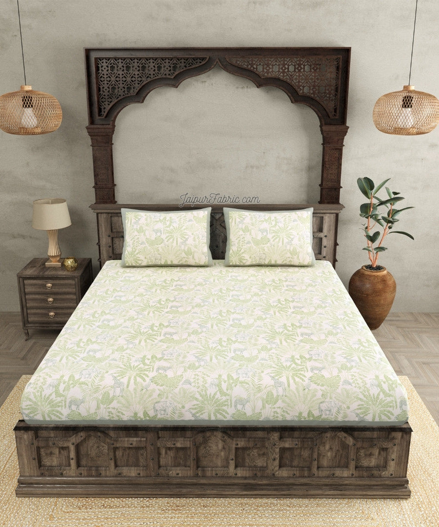 Safari Adventure Super King Size 10 Feet Wide Bedsheet with Grey Border and Animal Prints