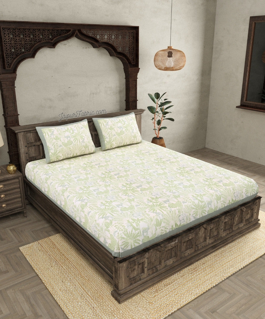 Safari Adventure Super King Size 10 Feet Wide Bedsheet with Grey Border and Animal Prints