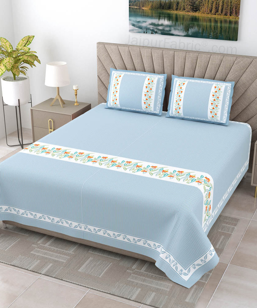 Blue Eco Friendly Pure Cotton King Size Double BedSheet