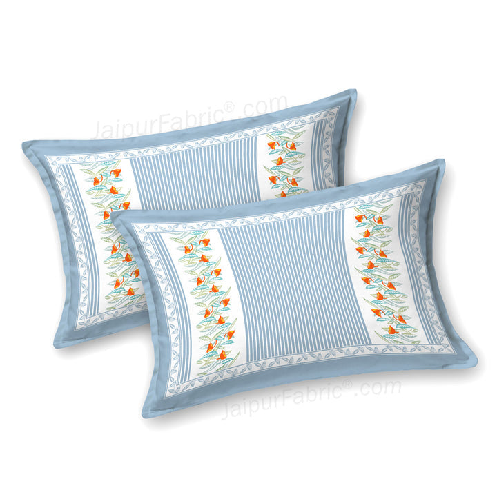 Eco-Friendly Blue Peach and Green Pure Cotton King Size Double Bedsheet Combo of 3